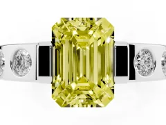 Fancy Yellow Emerald Cut Diamond Channel-Set Band Ring Set in Platinum with Bezel Prong Setting