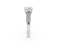 Asscher Cut Diamond Pavé Band Solitaire Ring Set in Platinum with Close-Set Accent Stones and Prong Setting