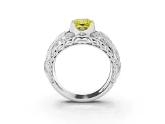 Fancy Yellow Radiant Cut Diamond Art Deco Ring Set in White gold with Pavé Split Shank