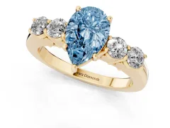 Fancy Blue Pear Cut Diamond Five-Stone Prong Set Band Ring Set in Yellow gold with Polished Band