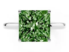 Fancy Green Princess Cut Diamond Solitaire Ring Set in White gold with Plain Band and Prong Setting