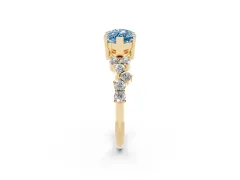 Fancy Blue Marquise Cut Diamond Ring Set in Yellow gold with Scattered Round Accents