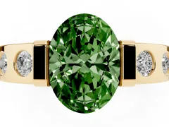Fancy Green Oval Cut Diamond Channel-Set Band Ring Set in Yellow gold with Bezel Prong Setting
