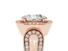 Oval Cut Diamond Halo Ring Set in Rose gold with Milgrain Accent Split Shank