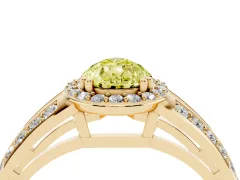 Fancy Yellow Pear Cut Diamond Halo Ring Set in Yellow gold with Double Pavé Split Shank