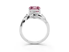 Fancy Pink Asscher Cut Diamond Solitaire Twist Engagement Ring Set in Silver with Pavé Leaf Accents