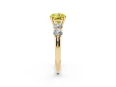 Fancy Yellow Round Cut Diamond Five-Stone Prong Set Ring Set in Yellow gold with Classic Band