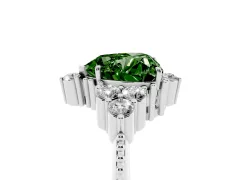 Fancy Green Heart Cut Diamond Cluster Ring Set in Silver with Beaded Band