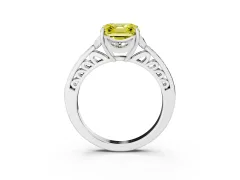Fancy Yellow Asscher Cut Diamond Halo Ring Set in Silver with Channel Set Band and Prong Setting