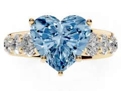Fancy Blue Heart Cut Diamond Pavé Engagement Ring Set in Yellow gold with Prong Setting