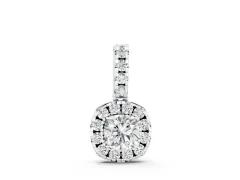 Cushion Cut Diamond Halo Pendant Set in Silver with Four-Prong Center