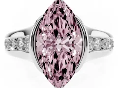 Fancy Pink Marquise Cut Diamond Bezel-Set Solitaire Ring Set in White gold with Channel-Set Band