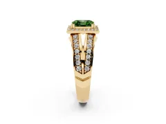 Fancy Green Asscher Cut Diamond Halo Ring Set in Yellow gold with Double Pavé Split Shank