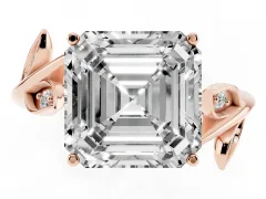 Asscher Cut Diamond Solitaire Twist Engagement Ring Set in Rose gold with Pavé Leaf Accents
