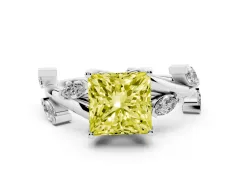 Fancy Yellow Princess Cut Diamond Solitaire Ring Set in Platinum with Twisted Marquise Accent Band