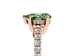Fancy Green Pear Cut Diamond Solitaire Ring Set in Rose gold with Brilliant Pavé Band and Prong Setting