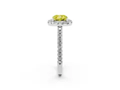 Fancy Yellow Cushion Cut Diamond Pavé Halo Ring Set in White gold with Prong Setting