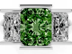 Fancy Green Radiant Cut Diamond Three-Stone Channel Set Ring Set in Platinum with Smooth Polished Band