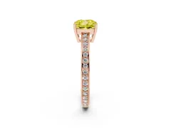 Fancy Yellow Cushion Cut Diamond Pavé Band Prong Set Solitaire Ring Set in Rose gold