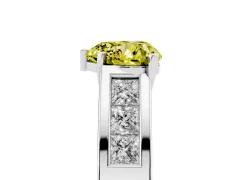 Fancy Yellow Heart Cut Diamond Solitaire Ring Set in Silver with Channel-Set Accent Stones and Prong Setting