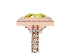 Fancy Yellow Princess Cut Diamond Halo Milgrain Pavé Band Ring Set in Rose gold with Prong Setting