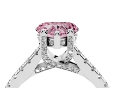 Fancy Pink Heart Cut Diamond Solitaire Ring Set in Platinum with Brilliant Pavé Band and Prong Setting