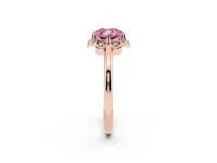 Fancy Pink Cushion Cut Diamond Round Cluster Halo Ring Set in Rose gold with Solitaire Band and Prong Setting