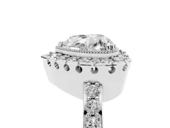 Heart Cut Diamond Halo Ring Set in Platinum with Pavé Shank and Prong Setting