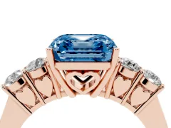 Fancy Blue Asscher Cut Diamond Five-Stone Prong Set Band Ring Set in Rose gold with Polished Band