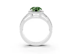 Fancy Green Round Cut Diamond Halo Ring Set in White gold with Double Pavé Split Shank