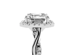 Asscher Cut Diamond Halo Twist Band Solitaire Ring Set in Silver with Prong Setting
