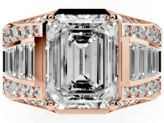 Emerald Cut Diamond Mens Ring Set in Rose gold with Baguette and Round Side Stones