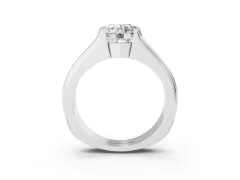 Round Cut Diamond Bezel Solitaire Ring Set in Silver with Wide Band