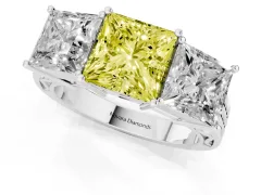 Fancy Yellow Princess Cut Diamond Three-Stone Ring Set in Silver with Textured Band