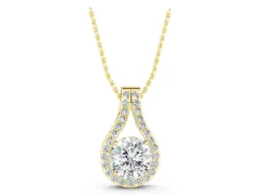 Round Halo Pendant Set in Yellow gold with Prong-Set Center Stone