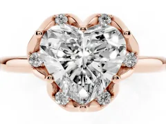 Heart Cut Diamond Round Cluster Halo Ring Set in Rose gold with Solitaire Band and Prong Setting