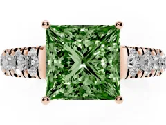Fancy Green Princess Cut Diamond Solitaire Ring Set in Rose gold with Cut-Down Micro Pavé Band and Prong Setting