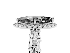 Fancy Black Marquise Cut Diamond Halo Ring Set in Silver with Filigree Leaf Band and Prong Setting