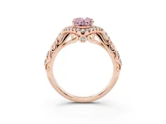 Fancy Pink Oval Cut Diamond Solitaire Ring Set in Rose gold with Hidden Halo and Pavé Band