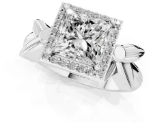 Princess Cut Diamond Halo Floral Band Ring Set in White gold with Prong Setting