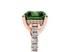 Fancy Green Asscher Cut Diamond Solitaire Ring Set in Rose gold with Brilliant Pavé Band and Prong Setting