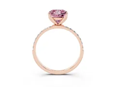 Fancy Pink Princess Cut Diamond Solitaire Engagement Ring Set in Rose gold with Round Pavé Band and Prong Setting