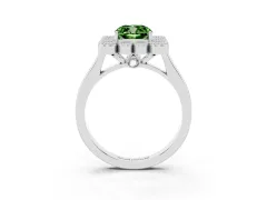 Fancy Green Cushion Cut Diamond Cluster Halo Ring Set in Silver with Milgrain Bezel Accents and Plain Band