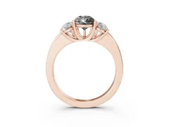 Fancy Black Pear Cut Diamond Three-Stone Ring Set in Rose gold with Bold Center and Classic Band