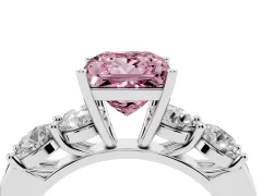 Fancy Pink Princess Cut Diamond Five-Stone Prong Set Ring Set in White gold with Classic Band