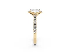 Radiant Cut Diamond Solitaire Ring Set in Yellow gold with Pavé Band and Floral Prong Setting