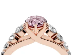 Fancy Pink Marquise Cut Diamond Solitaire Ring Set in Rose gold with Pavé-Set Band and Prong Setting