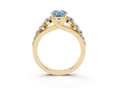 Fancy Blue Oval Cut Diamond Solitaire Ring Set in Yellow gold with Pavé-Set Band and Prong Setting