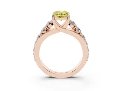 Fancy Yellow Oval Cut Diamond Pavé Engagement Ring Set in Rose gold with Prong Setting