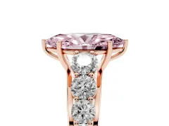 Fancy Pink Marquise Cut Diamond Solitaire Ring Set in Rose gold with Pavé-Set Band and Prong Setting